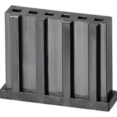 A metallic rectangular component with several vertical notches and five square openings on the top surface.