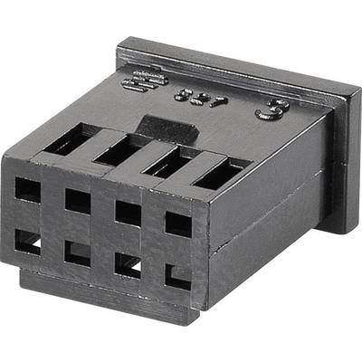 Black plastic plug with seven rectangular connectors, used for electrical connections.
