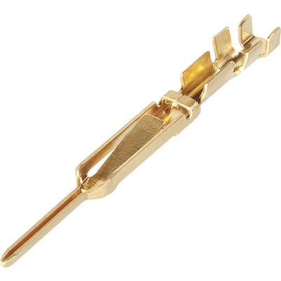Golden electrical contact plug with soldering tab, suitable for printed circuit board connections.