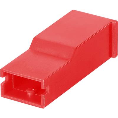 A red, rectangular plastic plug adapter with an open end, serving as a connecting piece.