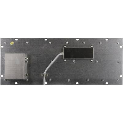 Metal plate with two rectangular components, connected by a cable.