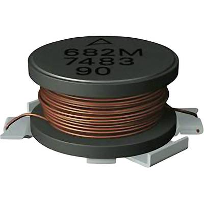 Circular coil with copper wire winding and a label on the top surface, possibly an electronic inductor.