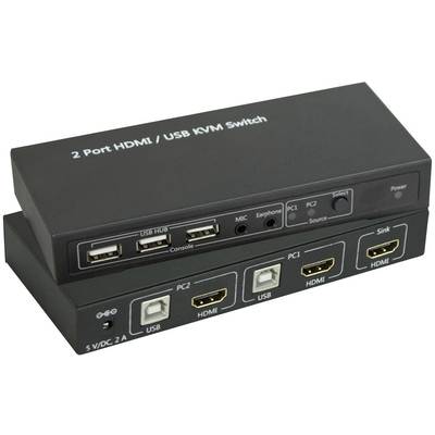 SpeaKa Professional  2 ports KVM changeover switch HDMI USB 1920 x 1080 Pixel, 3840 x 2160 Pixel