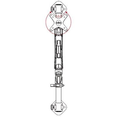 Technical drawing of a mechanical component with a red-marked circle and dimensions, possibly part of a mechanical system.