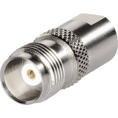 A silver coaxial adapter with threading, suitable for connecting TV cables, on a white background.
