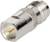 Coaxial cable adapter, made of metal, with threaded connection and a central pin connector, for connecting cables in audio and video systems.