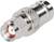 Connector: Metallic BNC plug, viewed from the side, with a ribbed surface and exposed contact, suitable for coaxial cable.