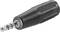 Black audio adapter with 3.5mm jack, suitable for connecting headphones or audio devices.