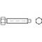 Technical drawing of a hexagonal bolt with a thread at one end. Shows front and side view.