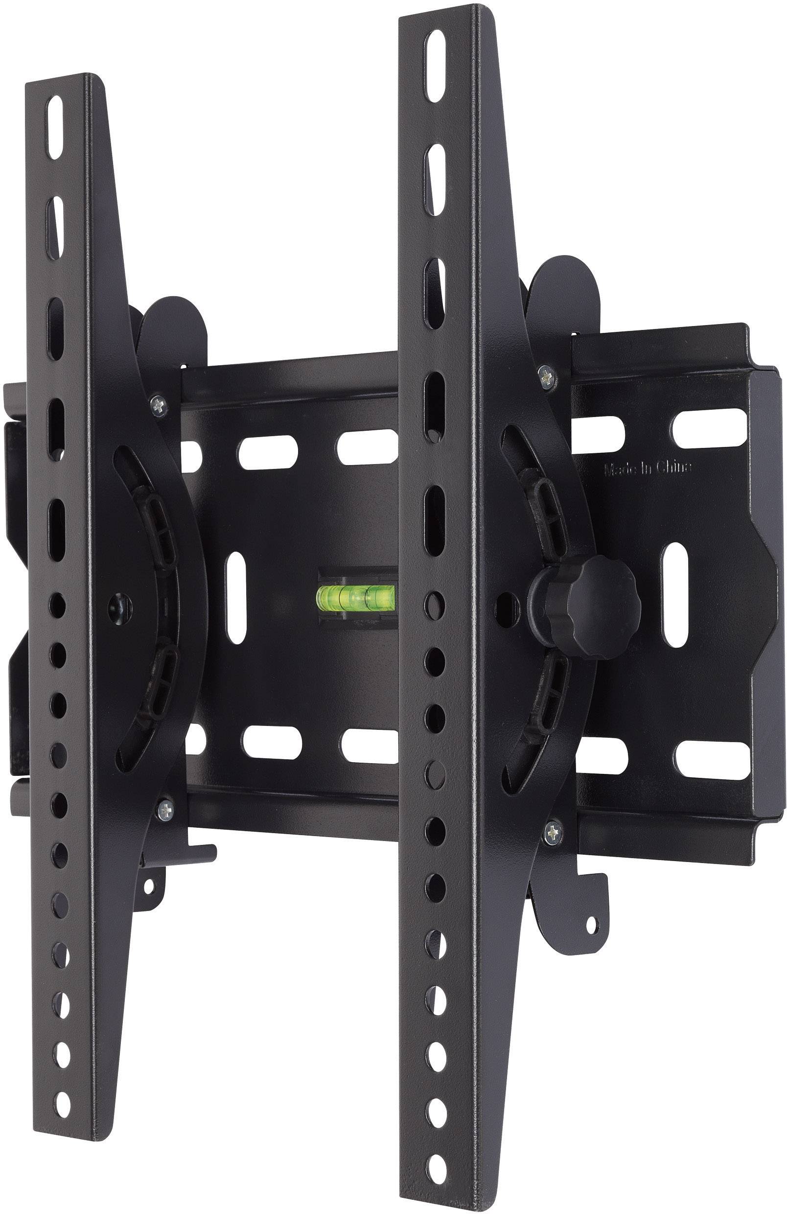 Pivoting and tilting TV wall mount with integrated spirit level for easy alignment.