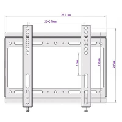 Technical drawing of a wall bracket with dimensions: Width 283 mm, adjustable length 288 mm. Height-adjustable rail 63 mm.