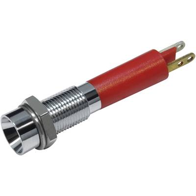 Red LED display with threaded base and two metal connections for electrical integration.
