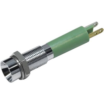 'Close-up of a green electrical connector with a metal housing and fixing nut, showing plug and internal structure.'