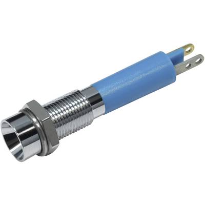 Metal switch with a blue plastic housing and two metal terminals. Suitable for electronic applications.
