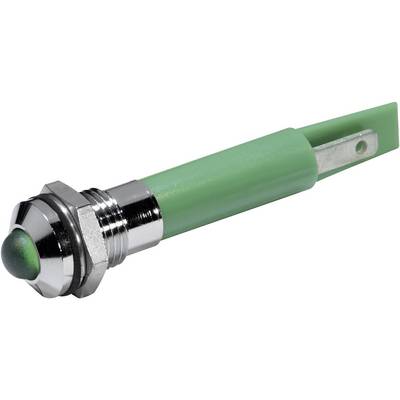 Green metal push button with plastic cover, suitable for electronic applications or control panels.