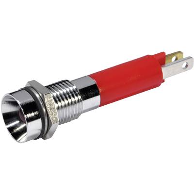 Metallic RF socket with a red insulator, shown from the side, displaying the connector and screw thread for mounting.