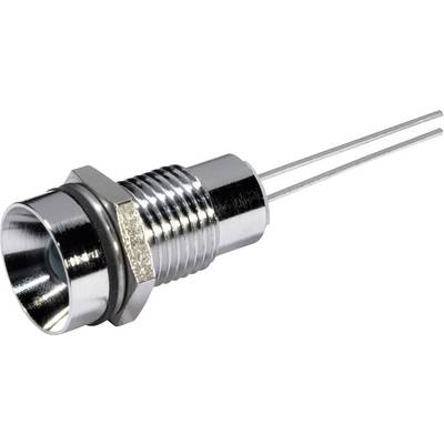 A metal LED holder with threading and two wire connections, suitable for mounting an LED in an electrical device.