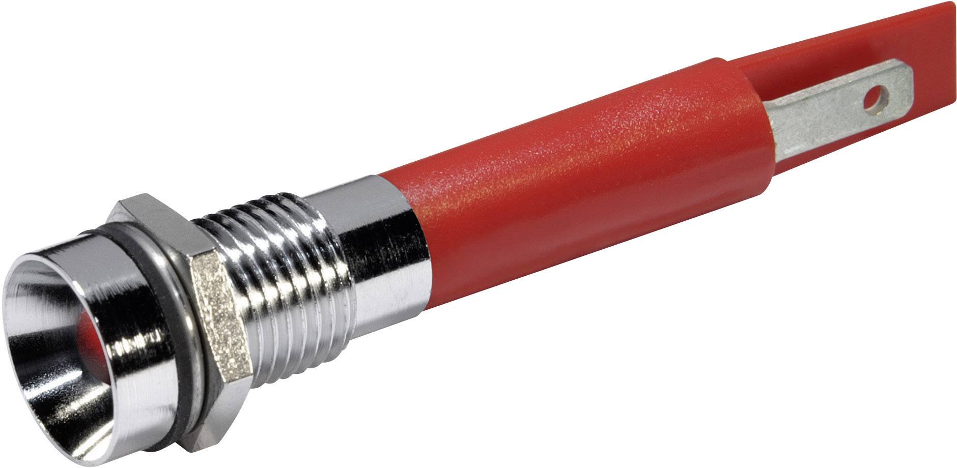 A red banana plug with metal threading and insulation, for electrical connections in electronic applications.