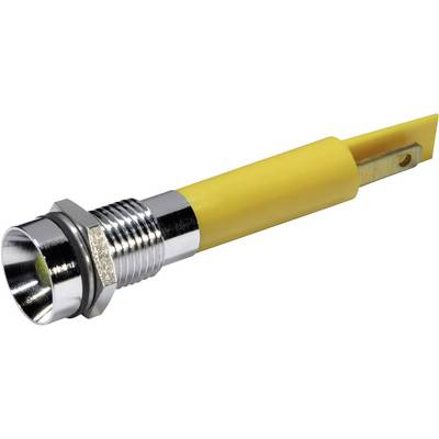 A yellow coaxial plug with a metal thread and hexagonal nut, suitable for connections in electronic devices.