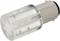 A LED lamp with a clear plastic cover and metal base, suitable for use in vehicle lighting systems.
