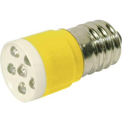 Yellow LED light bulb with silver threading, visible illuminated section and multiple small LEDs at the tip.