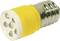 Yellow LED light bulb with silver threading, visible illuminated section and multiple small LEDs at the tip.