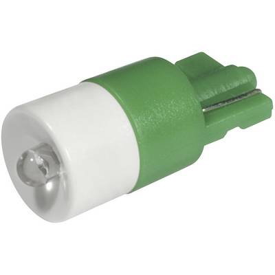 A small green LED lamp with a white base, cylindrical design, for electronic applications.