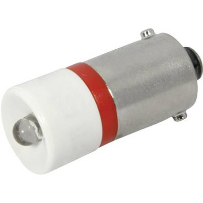 A white and red LED bulb in a cylindrical metal housing.