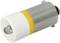 A single grey LED light bulb with a yellow ring, cylindrical shape, and white base against a white background.