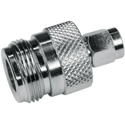 Metal quick-release coupling connector with ribbed surface, suitable for pneumatic systems and pipes.