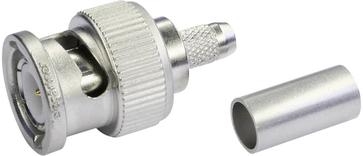 A metal coaxial connector adapter with a removable section, suitable for cable connections in electronic devices.