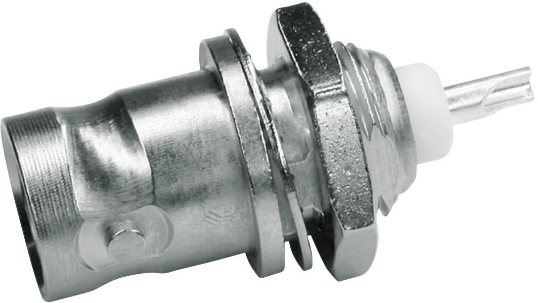 Metallic coaxial plug with screw thread. Suitable for connections in electronic devices and signal transmission.