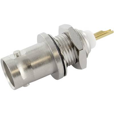 A coaxial plug with threading and a view of the central metal pin, typical for connecting antenna cables.