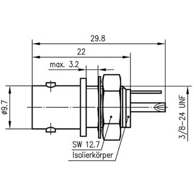 Technical drawing of a plug with dimensions in millimetres and thread specifications, showing the side view with markings for diameter and length.