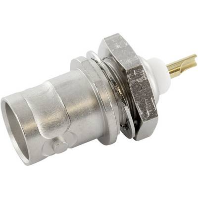 A connector with a metallic housing and insulator, suitable for electrical connections in technical applications.