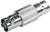 Metallic BNC adaptor, male to female, for connecting coaxial cables in audio or video applications.