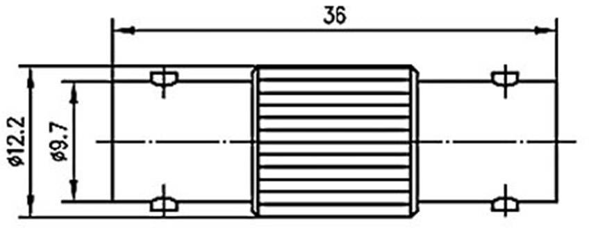 Technical drawing of a component with diameters of 12.2 and 9.7 mm, and a width of 36 mm. Main component centrally positioned.