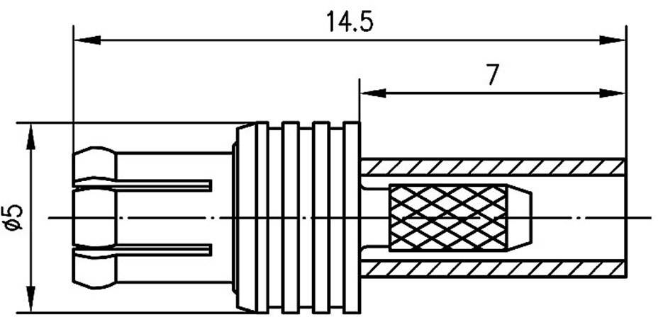 Technical drawing of a connector with dimensions: total length 14.5 mm, section length 7 mm, and diameter 5 mm.