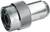 'A silver metal adapter with a ribbed surface and a hexagonal end, likely for fastening purposes.'