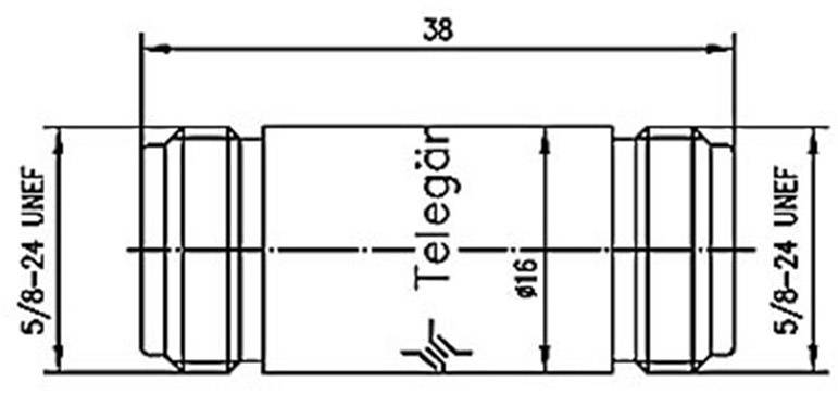 Technical drawing of a cylindrical component with dimensions: length 38 mm, diameter 16 mm, thread 5/8-24 UNEF.