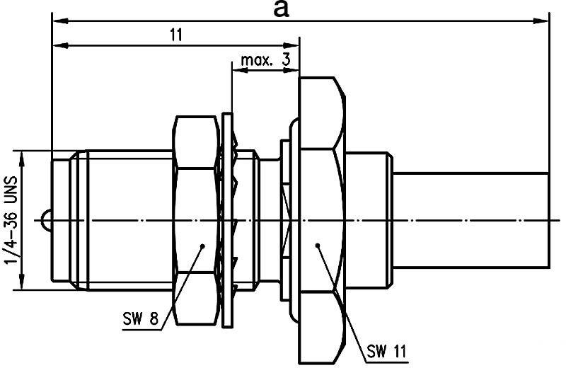 Technical drawing of a connector with dimensions in millimetres; relevant measurements are 11 mm and max. 3 mm.