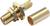 Two gold-coloured coaxial connectors, consisting of a ridged plug and a round sleeve, lying side by side.