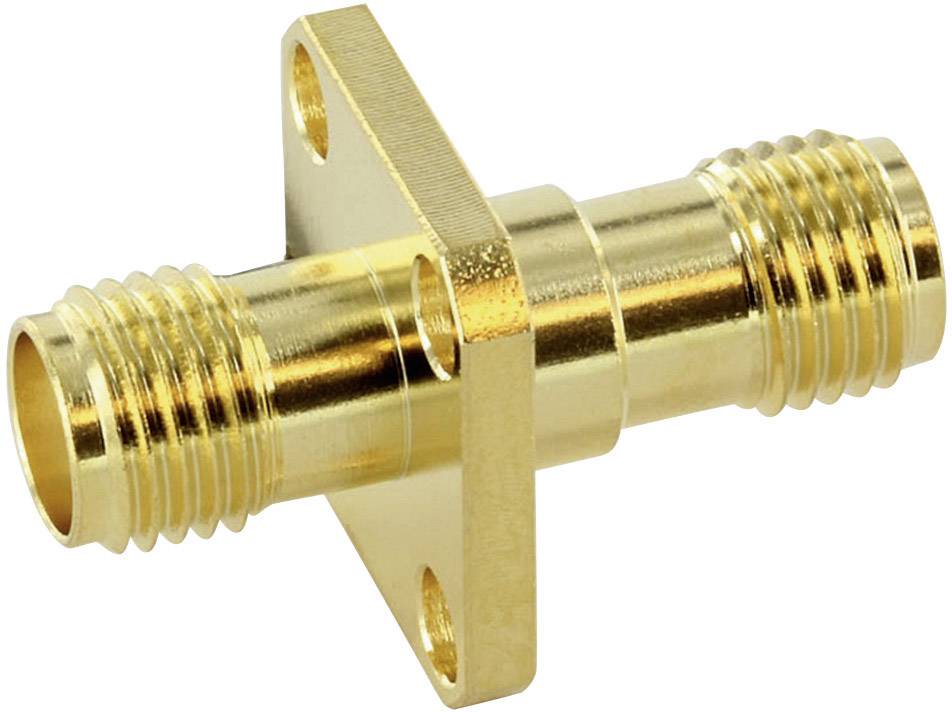 A gold-coloured metal pin with two threaded sides and a rectangular mounting plate in the centre.