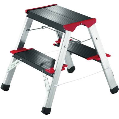 Hailo ChampionsLine L90 225 4422-001 Aluminium Step stool Folding Operating height (max.): 2.20 m Silver, Black, Red 2.1