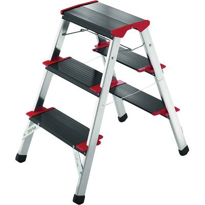 Hailo ChampionsLine L90 225 4423-001 Aluminium Step stool Folding Operating height (max.): 2.40 m Silver, Black, Red 3.2