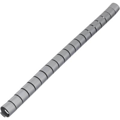 Grey cable management spiral wrap, used for neatly bundling and covering cables. Ideal for office and home use.