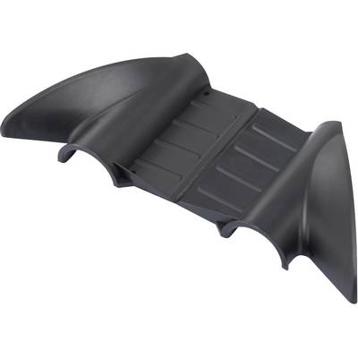A black, curved plastic component, possibly a fairing or protective cover with two symmetrical wing-like extensions.