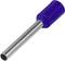 Blue cable end ferrule with long metal sleeve for connecting electrical conductors.