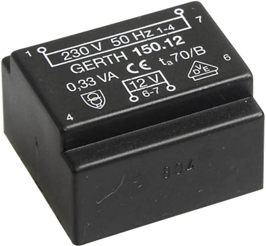 Gerth PT151201 PCB mount transformer 1 x 230 V 1 x 12 V AC 0.35 VA 29 mA