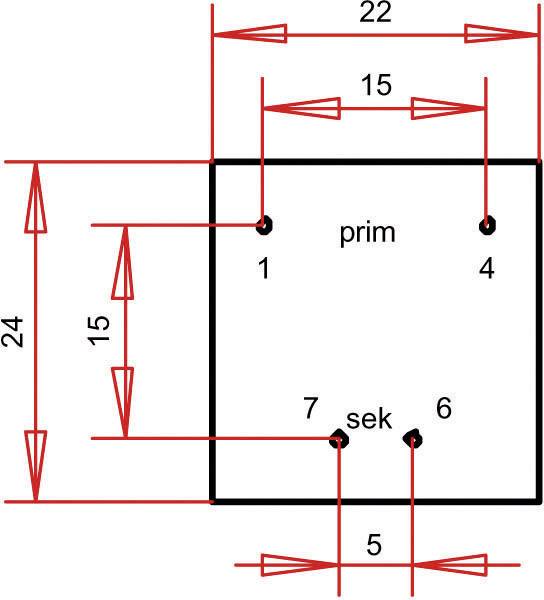 'Diagram of a Square Object' with dimensions: 24 units high, 22 wide. Contains markings 'prim', 'sec' and numbers 1, 4, 7, 6.